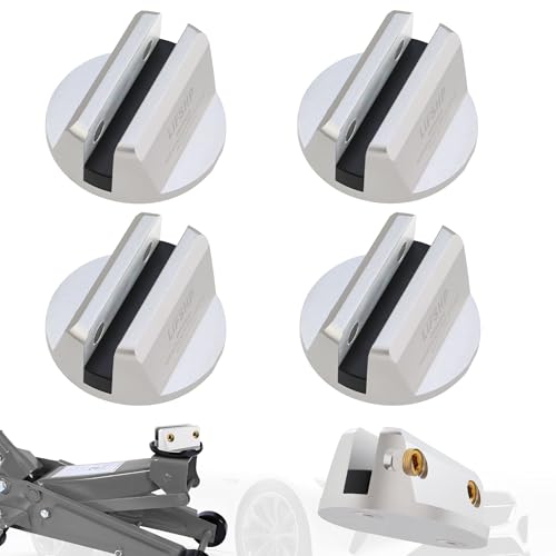 4Pcs Universal Aluminum Grooved Magnetic Jack Pad, Jacking Puck Pinch Weld Frame Rail Adapter, for Car SUV Truck Pickup Sedan MPV Wagon, Change Tire Repair Tires Oil Change Must Have-Silver - color: Silver-4Pcs