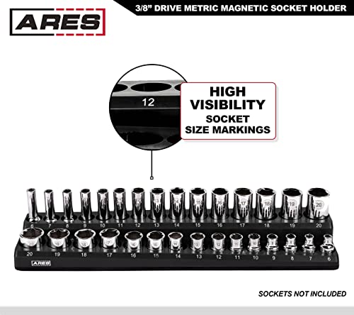 ARES 70235-30-Piece 3/8-Inch Metric Magnetic Socket Holder - Securely Holds 15 Standard and 15 Deep Size Sockets in Place - Keeps Your Tool Box Organized - color: Black (Mm), size: 3/8-Inch Drive - 1-Piece