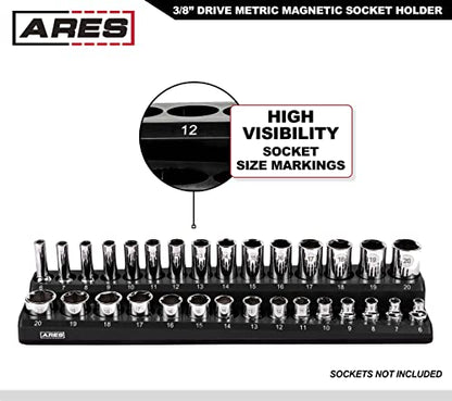 ARES 70235-30-Piece 3/8-Inch Metric Magnetic Socket Holder - Securely Holds 15 Standard and 15 Deep Size Sockets in Place - Keeps Your Tool Box Organized - color: Black (Mm), size: 3/8-Inch Drive - 1-Piece