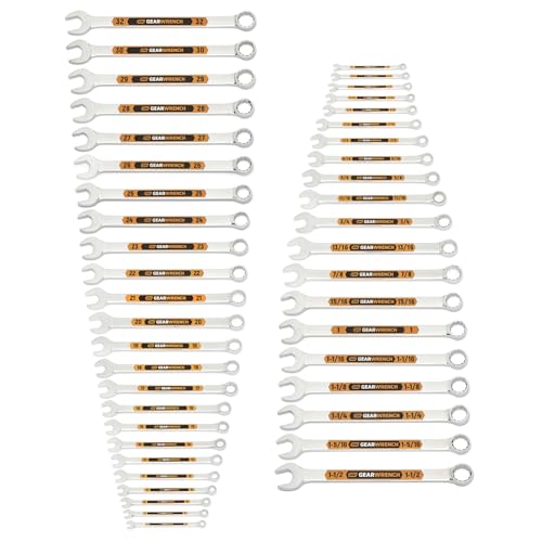 GEARWRENCH 44 Piece 12 Point SAE/Metric Hi-Viz Long Pattern Combination Wrench Set | 81919H - style: 44 pc