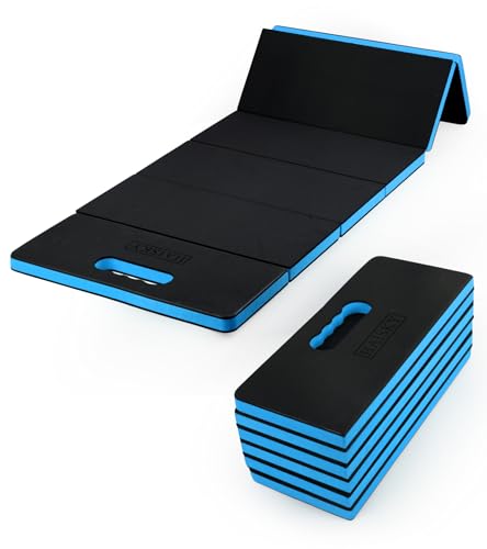 Foldable Mechanic Mat Kneeling Pad, 1.2" Extra Thick Density EVA Foam Portable 5-Fold Kneeling Mat, 47" x 18" for Working under Car, Gardening, Yardwork, Workshop Repairing, Camping - color: BLUE & BLACK