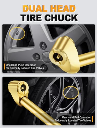 Dual Head Air Chuck Set, 1/4" NPT Quick Plug, Tire Inflator Accessory | Dual Head Air Chuck, Closed Ball Tire Chuck, 1/4" NPT Male Quick Plug, Fits Tire Inflators & Air Compressors - size: Normal