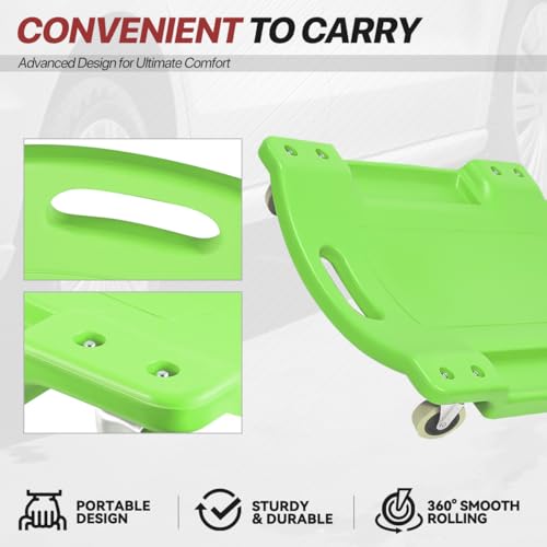 Mechanic Creeper, 36 Inch Low Profile Under Car Rolling Creeper with Padded Headrest and Tool Trays, 300 LBS Capacity, Ergonomic Body Design, Green