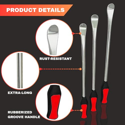 14.5” Steel Tire Spoons Tool Set - Tire Removal Tool, Motorcycle Tire Changer, Tire Changing Kit with 3 Piece Tire Spoons and Rim Protector, 6 Piece Valve Cores, Dirt Bike Tire Changing Kit