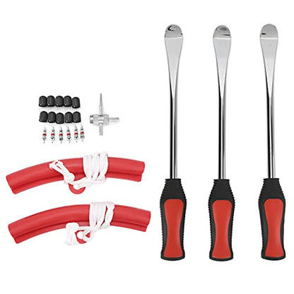 Rengue Tire Spoon Lever Tool Set, 45 Chrome Vanadium Steel Tire Iron Kit, Ergonomic Handle, Smooth Edge, Valve Core Tool, for DIY Motorcycle Bike ATV Change