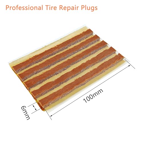 TS-160C60 Tire Rubber Plug Strings (1/4" x 4" Brown 60 Strips), 6 x 100 mm Emergency Tubeless Tyre Repair Plugs for Flat Tire Repair Puncture - color: Brown 6 x 100 mm, size: 60 pcs