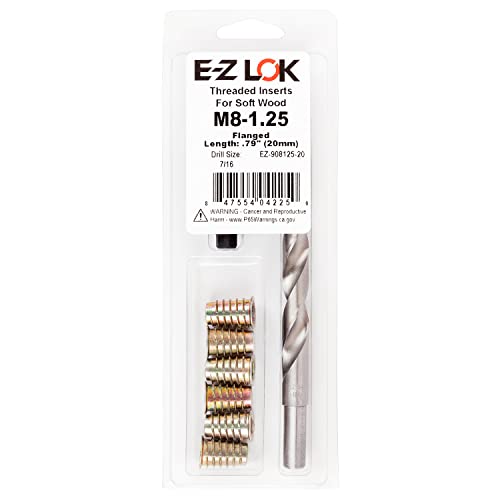 E-Z Hex Thread Repair Kit for Soft Wood Flanged Threaded Inserts M8-1.25 x 20mm, Drill, Installation Tool - size: M8-1.25 x 20mm, style: Flanged