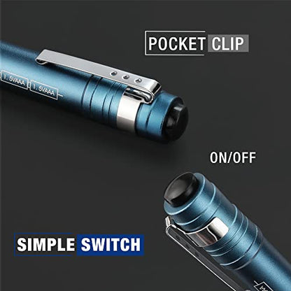 WORKPRO LED Pen Light, Aluminum Pen Flashlights, Pocket Flashlight with Clip for Inspection, Emergency, Everyday, 2AAA Batteries Included, Blue (4-Pack) - color: Blue