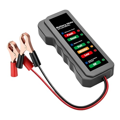 12V Car Battery and Alternator Tester, Digital Batteries Load Tester with LED Indicator & Alligator Clips, Easy to Use Analyzer to Check Alternator & Battery Charging System