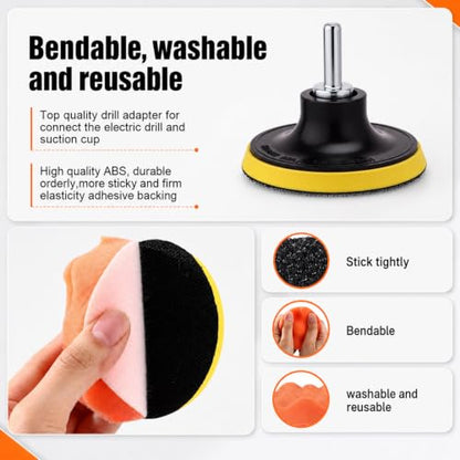 10 Pack 3 Inch Car Polishing Pad Kit Bulk, Sponge Buffing Pads with Woolen Cutting Pad and 3 Inch Backing Plate M10 Drill Adapter for Car Detailing Waxing Polishing - size: 3 Inch