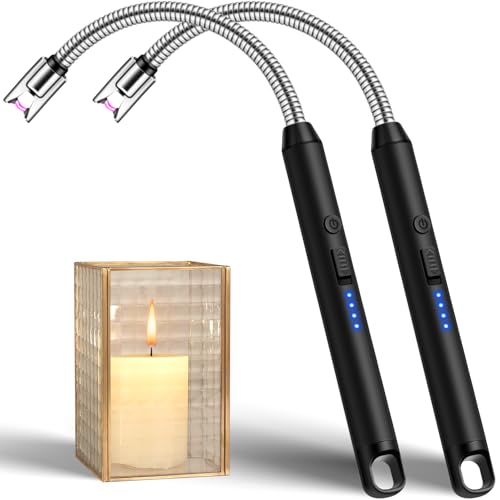 LcFun 2 Pack Candle Lighter USB C Rechargeable Electric Lighters with 360° Flexible Neck & Safety Lock, Windproof Flameless Lighters Long Stem Matches for Candle, Grill, BBQ, Gas Stoves - color: Double Black