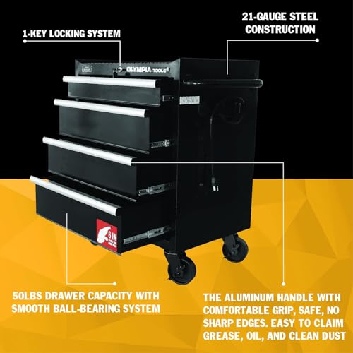 Olympia Tools 27-Inch Rolling Tool Cabinet with 4 Drawers - Mobile Tool Chest with Ball Bearing Slides and Fully Extendable Drawers for Garage Storage - size: 27-Inch Rolling Tool Cabinet