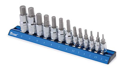 Titan 16124 13-Piece Metric Hex Bit Socket Set, Magnetic Socket Organizer with Laser-Etched Size Markings - style: Metric Hex