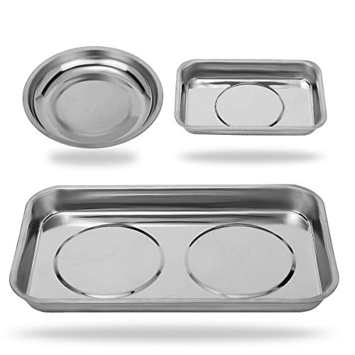 VASTOOLS Magnetic Tray Holder 3pc,for Socket Screw Nuts Bolts Metal Parts,Extra Strong Magnet,Thickened Tray,Stainless Steel - style: Tray & Bowl 3pc