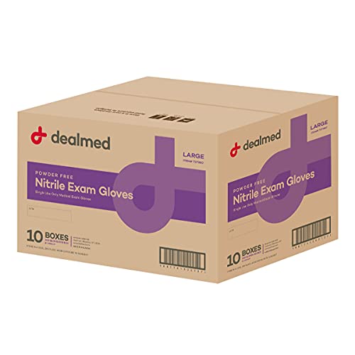 Dealmed Medical Exam Gloves – 2000 Count Large Nitrile Gloves, Disposable Non-Irritating Latex Free, Multi-Purpose Use for a First Aid Kit and Medical Facilities - color: Purple (Case of 10), size: Large (Pack of 200)