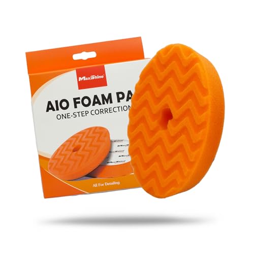 Maxshine 6” Universal Orange AIO Foam Cutting Pad | All-in-One Polishing Pad with Hook & Loop Backing | Light Cutting, Polishing & Finishing Pad | DA & Rotary Polisher Compatible - size: 6"