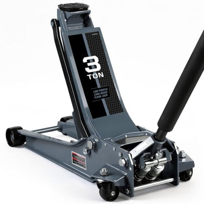 3 Ton Floor Jack Extra Long-Reach Low Profile Hydraulic Jack with Dual-Piston Quick Lift Pump, Home & Shop Auto Repair, Fits Most Vehicles, 6,600 lb Capacity, Gray