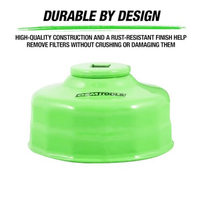 OEMTOOLS 87140 64mm 14 Flute Oil Filter Wrench, Green, 3/8 in Drive, Prevents Slippage, Wide Compatibility | 64mm 14 Flute Oil Filter Wrench Set, Fits 3/8" Ratchet, Non-Slip Grip, Rust-Resistant - style: 64 mm 14 Flute
