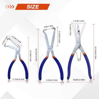 3-Pc Auto Electrical Disconnect Pliers Kit | 8" Straight & 60° Angle Electrical Disconnect, 9" Lock-Ring Plier, Connector & Snap-Ring Removal Tool for Cars, Storage Box - color: 3pcs Set-1