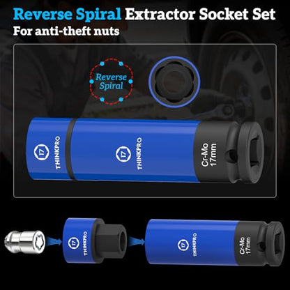 Impact Lug Nut Socket Set-7 Pieces Thin Wall Impact Sockets,17,19,21 mm Non-Marring Deep Wheel Lug Nut Sockets Come with Bolt Extractor for Anti-Theft Wheel Nuts