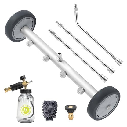 M MINGLE 16 Inch Undercarriage Washer Attachment with Foam Cannon, 4000PSI | Low Clearance Rolling Wheels, Includes Car Wash Mitt, Fits Sedans, SUVs and Trucks - size: 16 Inch