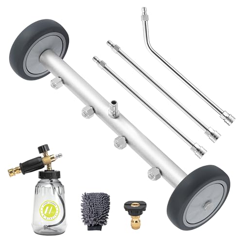 M MINGLE 16 Inch Undercarriage Washer Attachment with Foam Cannon, 4000PSI | Low Clearance Rolling Wheels, Includes Car Wash Mitt, Fits Sedans, SUVs and Trucks - size: 16 Inch