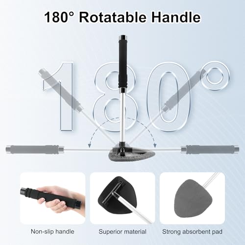 JUSTTOP Windshield Cleaner Tool, Car Interior and Exterior Window Cleaning Kit with Extendable Handle & 4 Reusable Microfiber Pads, Auto Glass Wiper Brush Kit for Car & Home Windows (Grey) - color: Gray