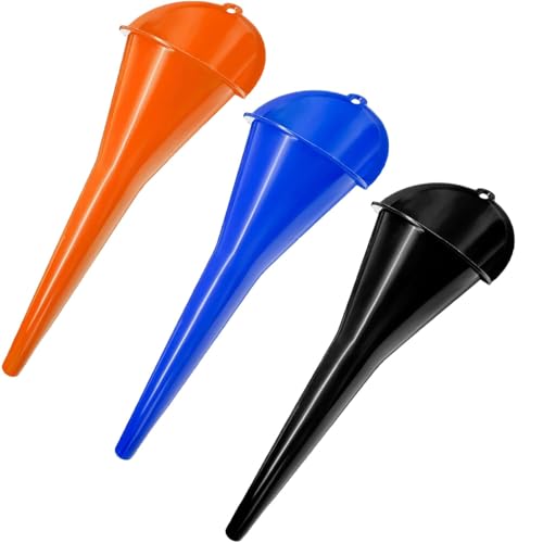 3-Pack Long-Neck Oil Funnels, 11" Multi-Purpose Funnels for Automotive & Motorcycle Use – Reusable Funnel for Oil, Gas & Transmission Fluid (Orange&Blue&Black) - color: Orange&Blue&Black