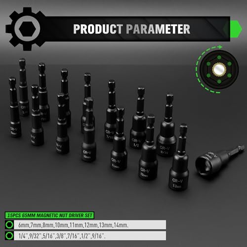 55-Piece Magnetic Nut Driver Set, Metric & SAE 1/4" Hex Shank, Impact Socket Adapters, Snappy Driver Bits, Drill Bit Extension, 14PCS Screwdriver Bit Set - style: Nut Driver Set
