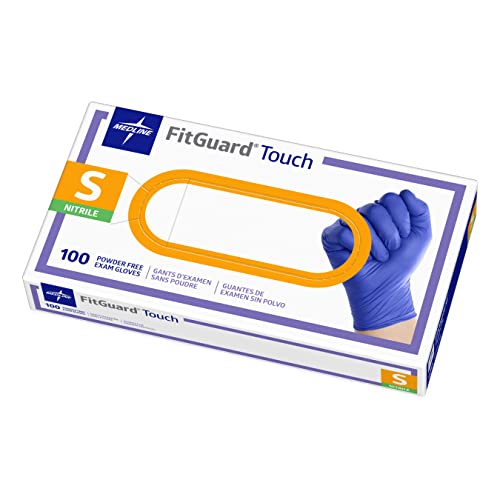 Medline FitGuard Touch Nitrile Exam Gloves, 100 Count, Small, Powder Free, Disposable, Not Made with Natural Rubber Latex, Excellent Sense of Touch for Medical Tasks, Durable for Household Chores - size: Small (Pack of 100)
