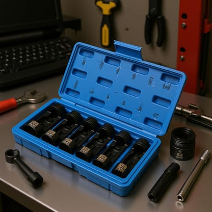 6pcs Suspension Strut Nut Socket Set, 16mm 18mm 19mm 21mm 22mm 24mm Shock Absorber Strut Nut Removal Tool Socket Kit