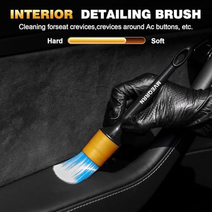 MVEQRRN 10PCS Car Detailing Brush Set,Boars Hair Detail Brush Kit(Gold) | Ultra Soft No Scratch, Car Dust Brush,Car Detailing Brushes Kit, Detail Brushes Car Detailing for Interior Exterior - color: 10pcs detail brush gold