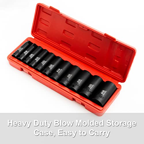 WIILDIS 11 Pieces 3/8-Inch Drive Deep Impact Socket Set, 5/16 to 1 inch, CR-V, SAE, 6 Point, Deep, 11 Pieces 3/8" Dr. Socket - size: SAE - 11pcs