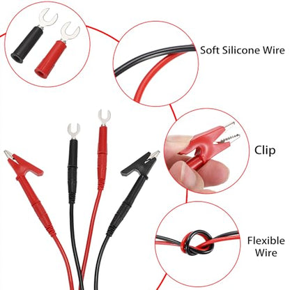 Sumnacon 4 in 1 Banana Plug Alligator Clip Pure Copper Fork Test Lead, 6.6 Ft Multimeter Flexible Test Lead Wire Cable with Protective Jack Copper Clamps for Electrical Testing 1000V/15A - size: 6.6 ft