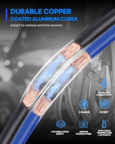 SAFEMATE 2 Gauge 18 feet Heavy Duty Jumper Cables - Automotive Booster Jumper Cables for Jump Starting Dead or Weak Batteries - size: 2 Gauge - 18 Ft