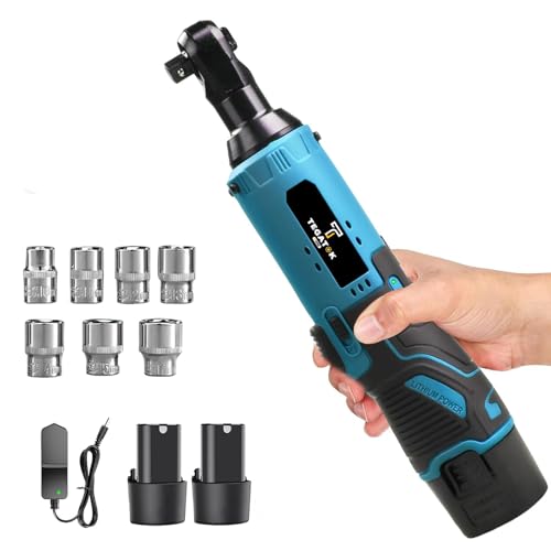 Tegatok Cordless Electric Ratchet Wrench Set, 40FT-LBS (45N.m) 3/8" Electric Ratchet, 12V Cordless Ratchet Wrench, 2 x 2.0Ah Batteries Impact for Car Home, Blue