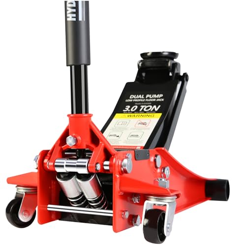 3 Ton Low Profile Trolley Floor Jack, Professional Steel Racing Floor Jack with Dual Pistons Quick Lift Pump,Red Heavy Duty Hydraulic Floor Jack Lifting Range 3.3"-19.7", 3 Ton (6,600 lb) Capacity - color: Red-Lift Range 3.3"-19.7", size: 3 Ton (Dual Pump