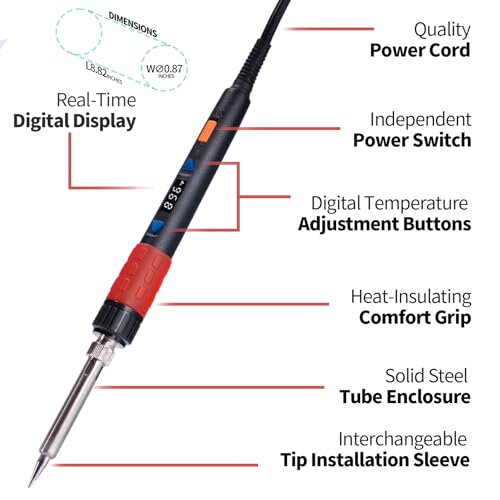 YIHUA 928D-III Soldering Iron,110W High Power, Fully Digital Display °F /°C- Temperature Control Soldering Tool, Accurate 194~896°F, with ON/OFF Switch, Iron Tip, Brass Wool, Automatic Sleep Mode - style: Advanced Style - Digital Iron (High Power)