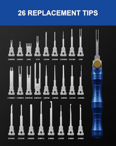 Terminal Removal Tool Kit, 30PCS Professional Depinning Tool Set with Replaceable Pin Extractor Tips for Molex, AMP/TE, Delphi, Deutsch & Automotive Wiring Repair