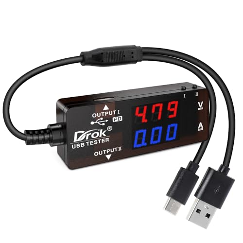 DROK USB Tester, USB-A USB-C 2.0 Multimeter Dual USB Ports PD QC 3.0 with Color LED Display Battery Charger Monitor, 7 Modes Capacity Voltage Current Power for Laptop Power Bank Solar Panel - color: Black, size: USB-A&USB-C