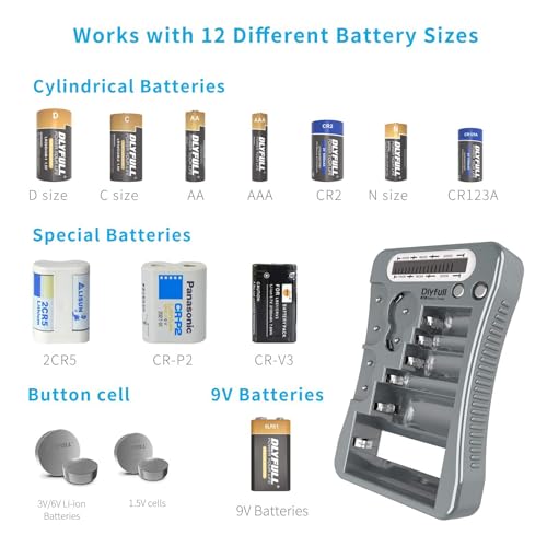 Dlyfull Universal Battery Tester with LCD Display, Multi Purpose Small Battery Checker for AA AAA C D 9V CR2032 CR123A CR2 CRV3 2CR5 CRP2 1.5V/3V Button Cell Batteries