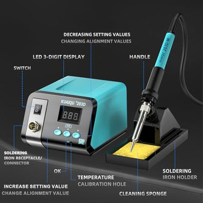 Soldering Station 75W, KUAIQU Digital Soldering Iron Station Kit,Precision Heat Control (50°C~480°C / 122°F~896°F), Ceramic Heating Element, ESD Safe, °C/ºF Conversion, Auto Sleep, Calibration Support