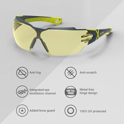 HexArmor MX300 Safety Glasses | Anti-Fog | ANSI Z87+ | 100% UV Protected - color: Amber