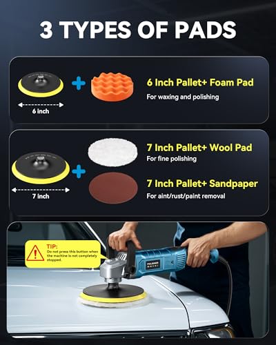 Buffer Polisher Kit for Car - 1600w 6/7 Inch Rotary Polisher Buffer Waxer,7 Variable Speed 1000-3300rpm,Detachable Handle Buffing Machine for Car Boat Sanding Polishing Waxing