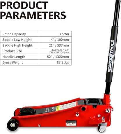 3.5 Ton Low Profile Floor Jack, Heavy Duty Steel Racing Floor Jacks with Dual Pistons Quick Lift Pump, Lifting Range 4"-21", Professional Hydraulic Car Jack 3.5 Ton/7000 LBS Capacity, Red - color: Red - 3.5 Ton(Dual Pump), Lift 4"-21"