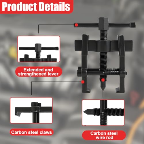 Two Jaw Bearing Gear Puller, 2'' Carbon Steel Adjustable Gear Remover Tool, Universal Hand Pump Pulley Puller Tool for Automotive Flywheel/Motorcycle Wheel/Machine Bearing (Black)