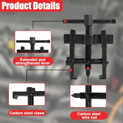 Two Jaw Bearing Gear Puller, 2'' Carbon Steel Adjustable Gear Remover Tool, Universal Hand Pump Pulley Puller Tool for Automotive Flywheel/Motorcycle Wheel/Machine Bearing (Black)