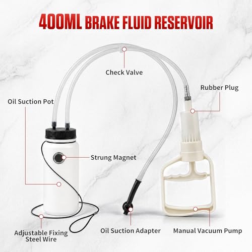 BELEY Motorcycle Brake Bleeder Kit, 400ML Brake Bleeder Bottle Kit One Way Check Valve Hose Bleeding Kit with 23.6 inch Hose for Motorcycle Brake System Repair Maintenance