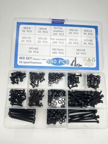 Button Head/Hex Socket/Phillips Flat Head Screws Assortment - Furniture, Auto, Home Repair Fastener Kit (480 PCS M3-M5 Hexagon Screws Set - Black) - color: 480 PCS M3-M5 Hexagon Screws Set - Black