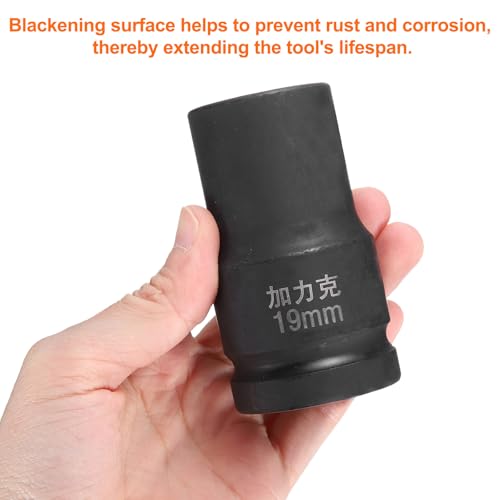 HARFINGTON 4 Point Square Socket 1" Drive by 19mm Metric Square Impact Socket 40CR Blackening Standard Wheel Sockets Pneumatic Socket Tool for Auto Repair Mechanical Maintenance Home Use - size: 19mm